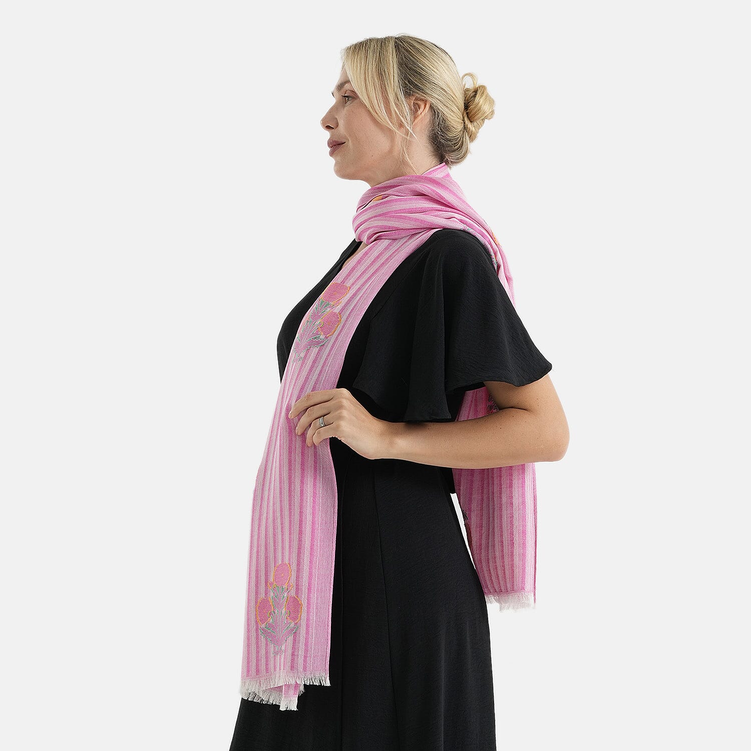 - Maisi Cotton Floral Printed Tassel Scarf (70 x 190 cm) - Red