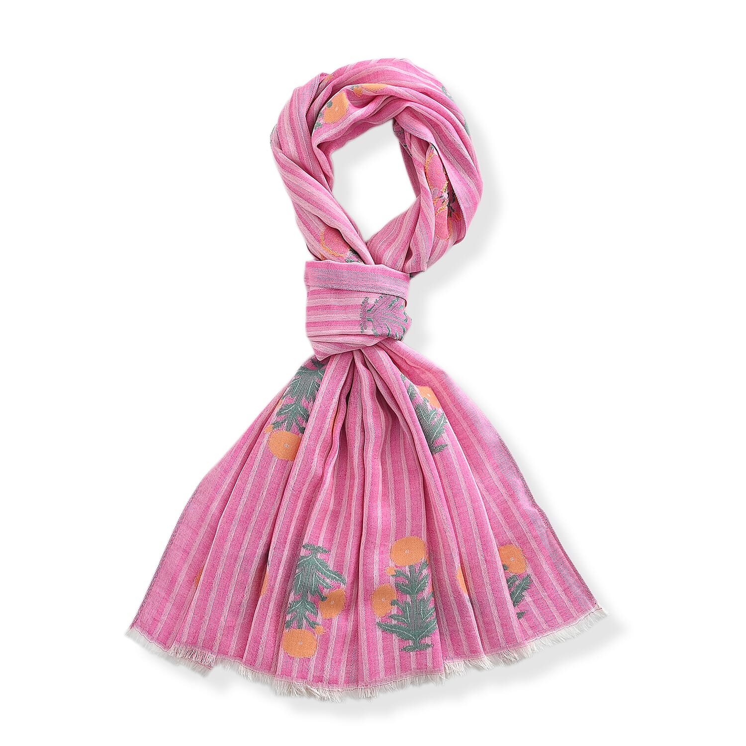 - Maisi Cotton Floral Printed Tassel Scarf (70 x 190 cm) - Red