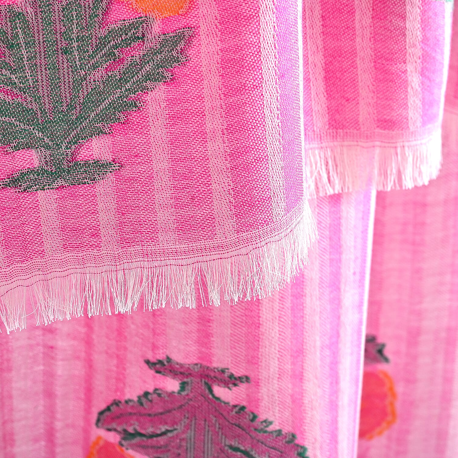 - Maisi Cotton Floral Printed Tassel Scarf (70 x 190 cm) - Red