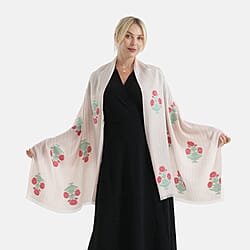 - Maisi 100% Cotton Printed Tassel Scarf (70 x 190 cm) - Beige
