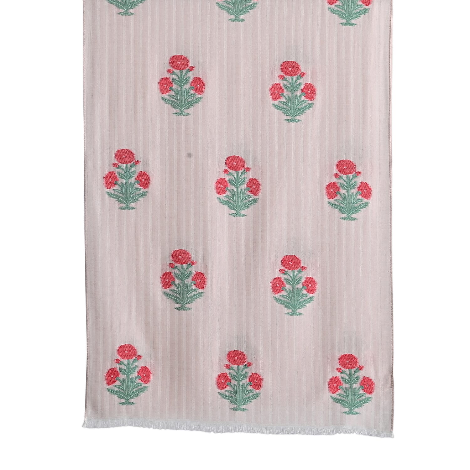 - Maisi Cotton Floral Printed Tassel Scarf (70 x 190 cm) - Pink