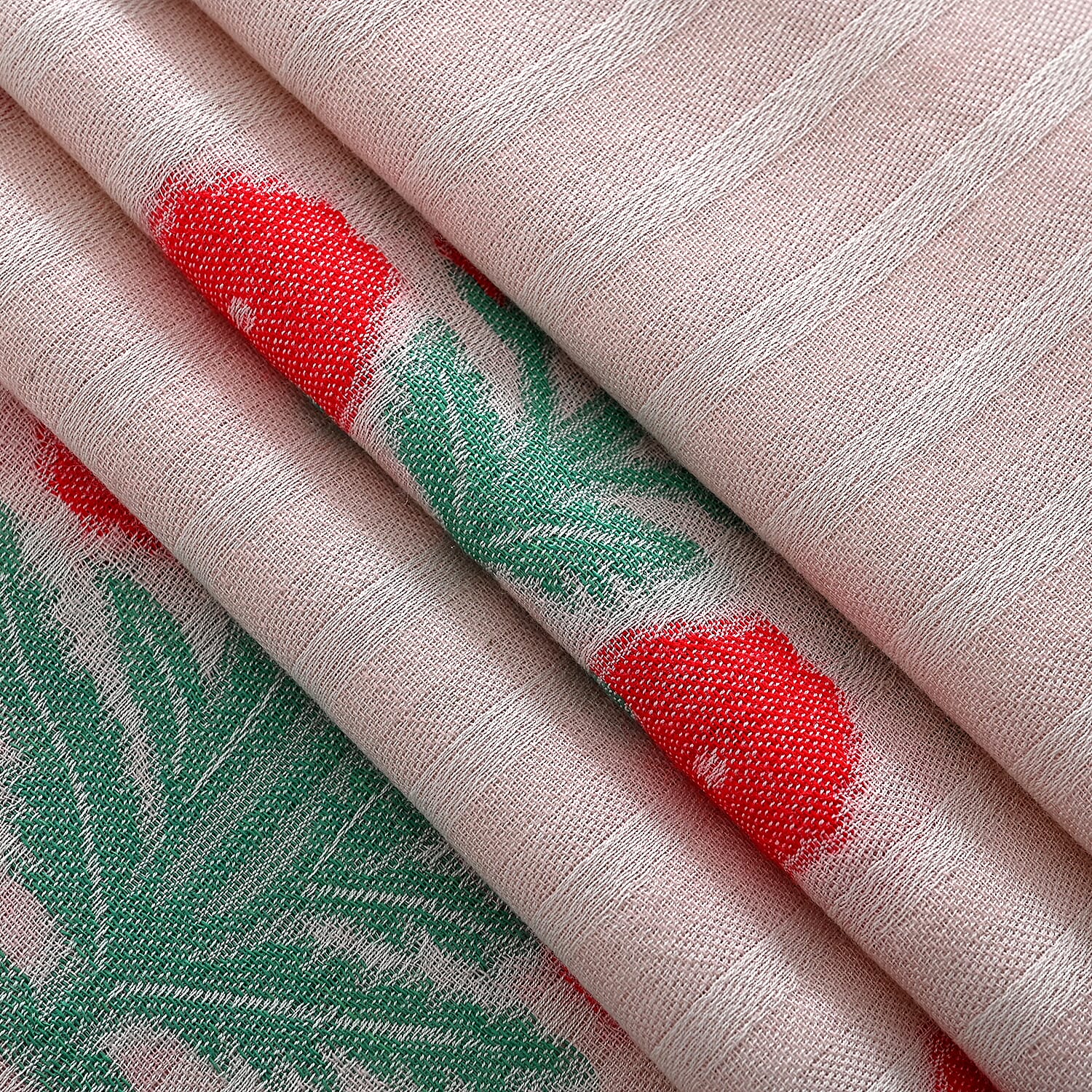 - Maisi Cotton Floral Printed Tassel Scarf (70 x 190 cm) - Pink