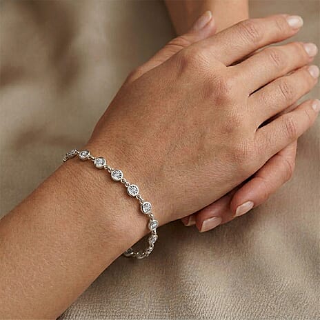 SUPER FIND - EverTrue - Natural White Diamond Linking Bracelet (Size - 7.5) with Lobster Claspin White