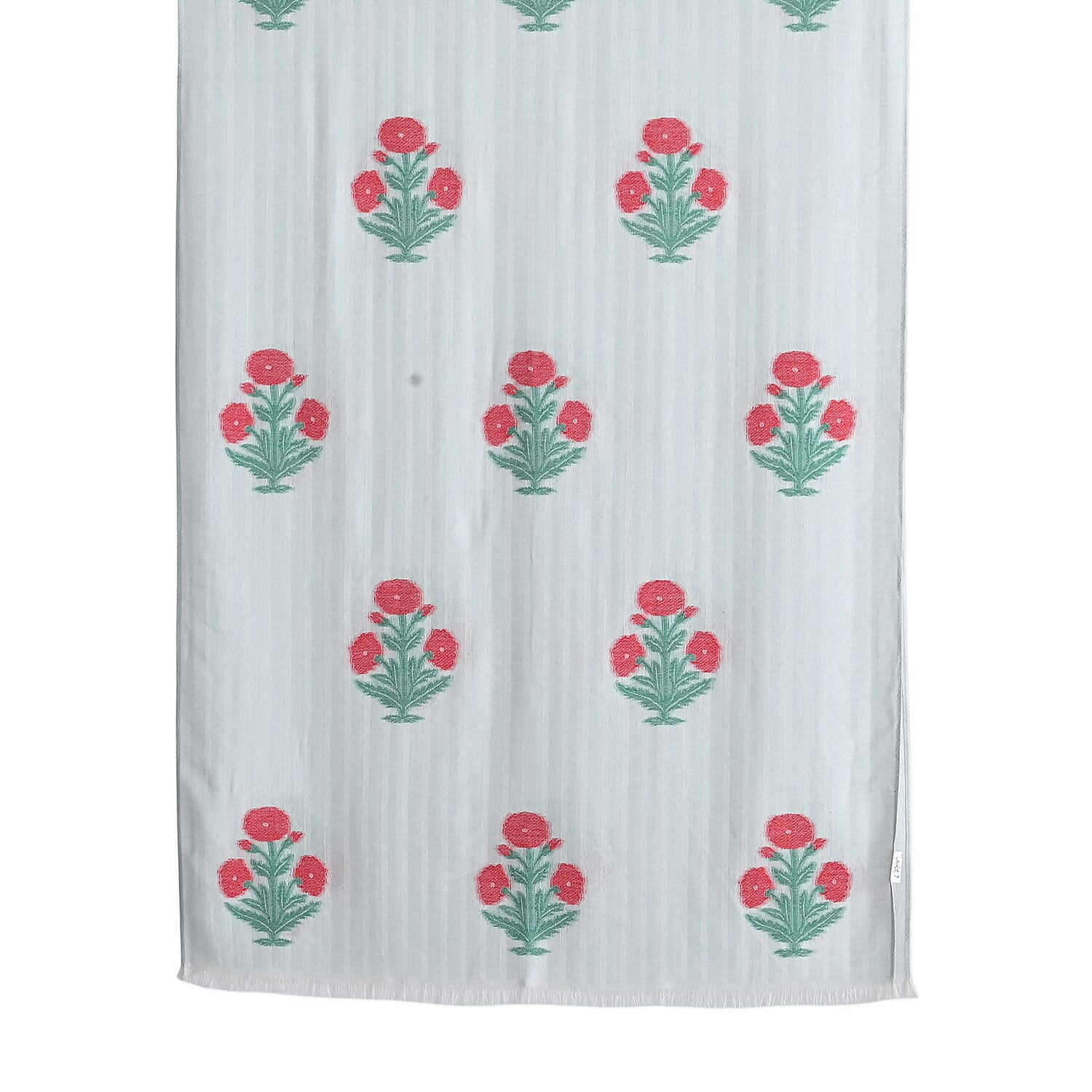 - Maisi Cotton Floral Printed Tassel Scarf (70 x 190 cm) - White