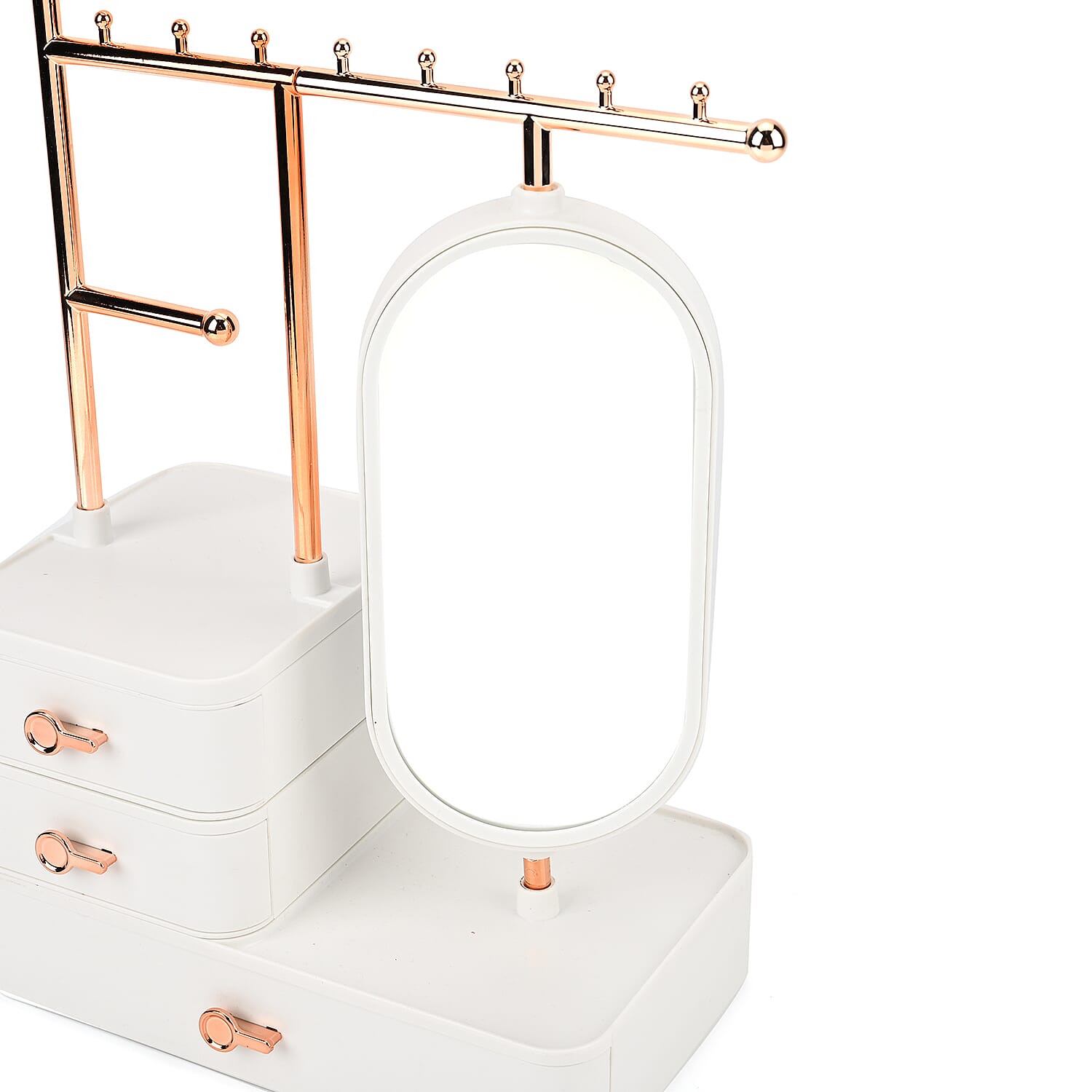 Tiered Tower Jewelry Holder with 360 Degree Rotating Mirror, 3 Layer Drawer (Size 25x15x37 cm) - White