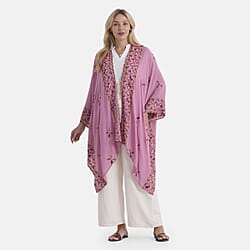 - Maisi Cotton-blend Embroidered Long Kimono (One Size) - Beige - Red