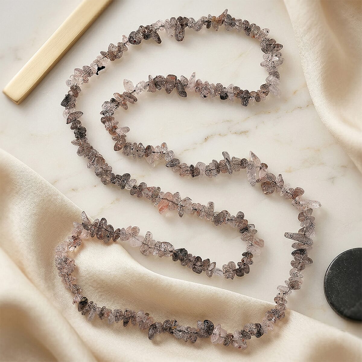 Salt Pepper Quartz Chips Necklace (Size - 32) 353.00 Ct.