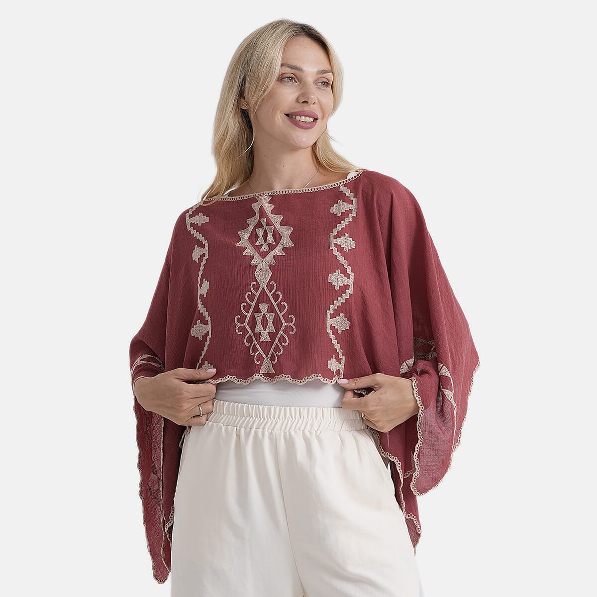 - Maisi Patterned Kaftan Top (Size - One Size) - Red - Red