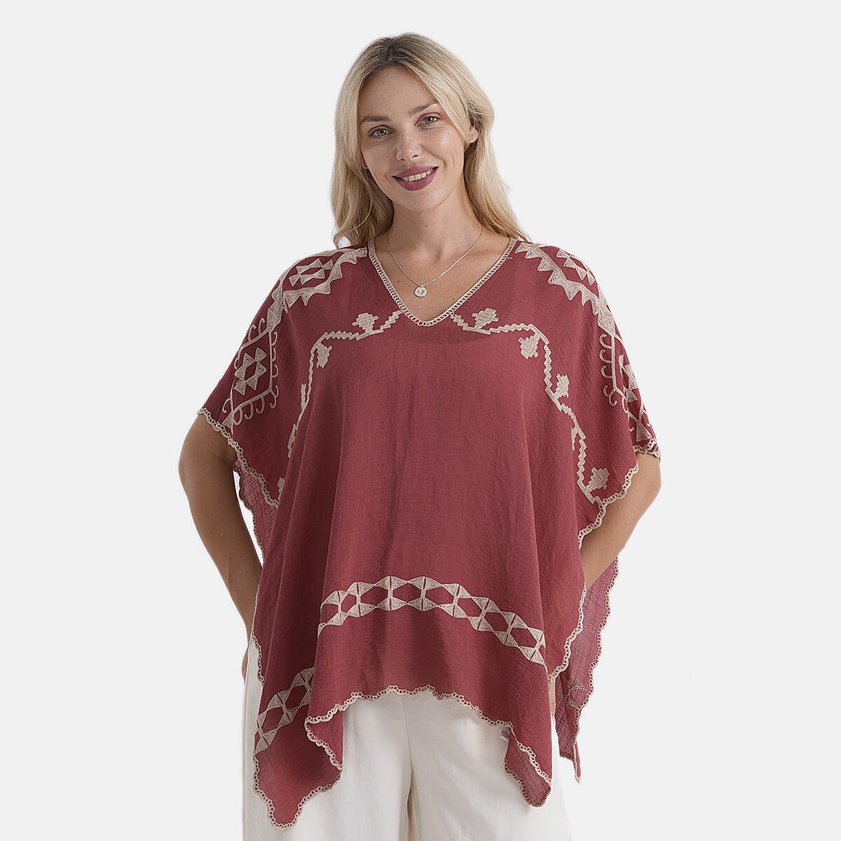 - Maisi Patterned Kaftan Top (Size - One Size) - Red - Red
