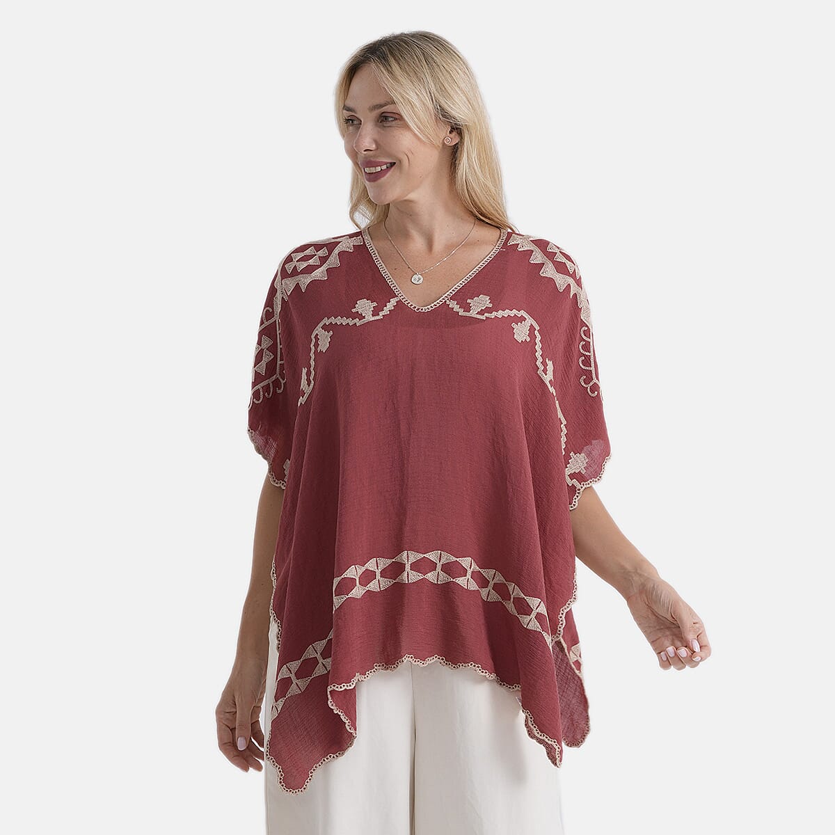 - Maisi Patterned Kaftan Top (Size - One Size) - Red - Red