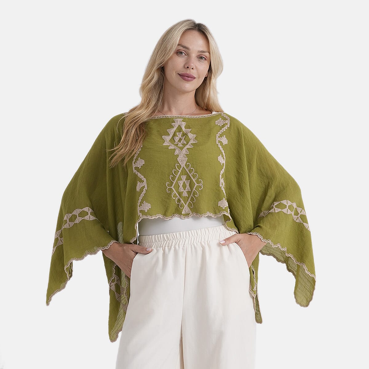 - Maisi Patterned Kaftan Top (Size - One Size) - Green - Red