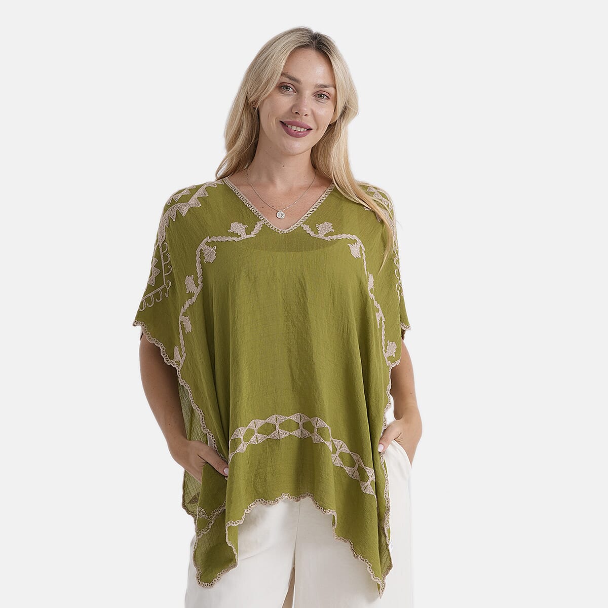 - Maisi Patterned Kaftan Top (Size - One Size) - Green - Red