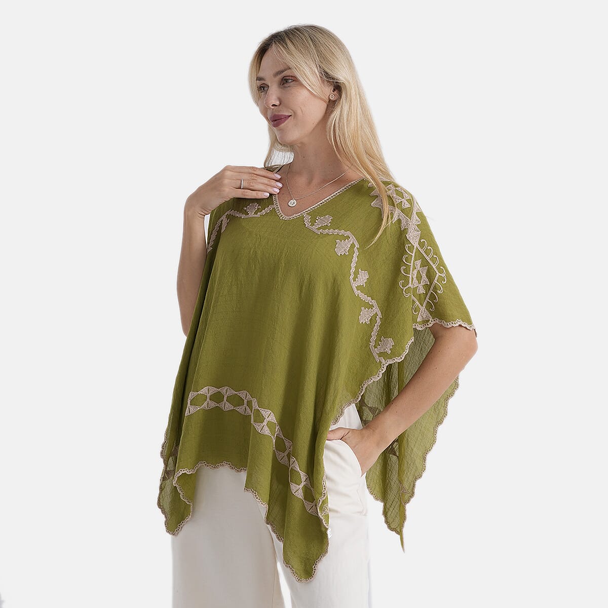 - Maisi Patterned Kaftan Top (Size - One Size) - Green - Red