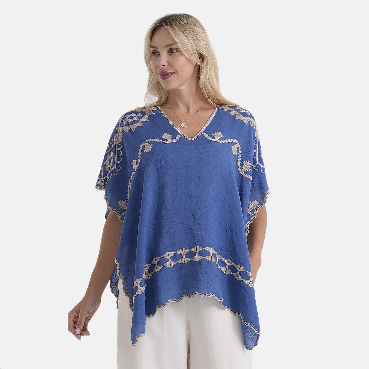 - Maisi Patterned Kaftan Top (Size - One Size) - Blue - Red