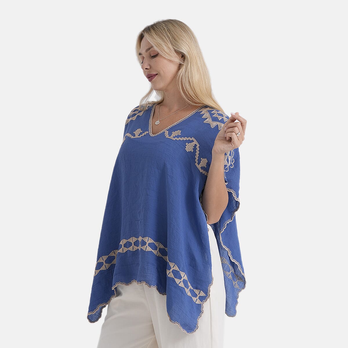 - Maisi Patterned Kaftan Top (Size - One Size) - Blue - Red