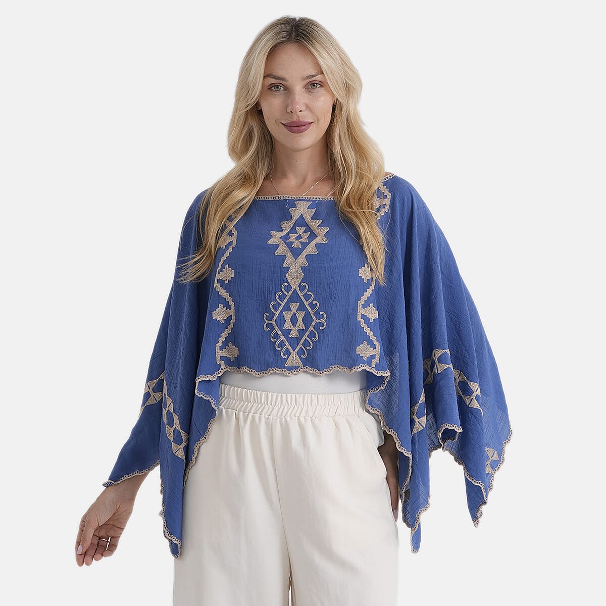 - Maisi Patterned Kaftan Top (Size - One Size) - Blue - Red