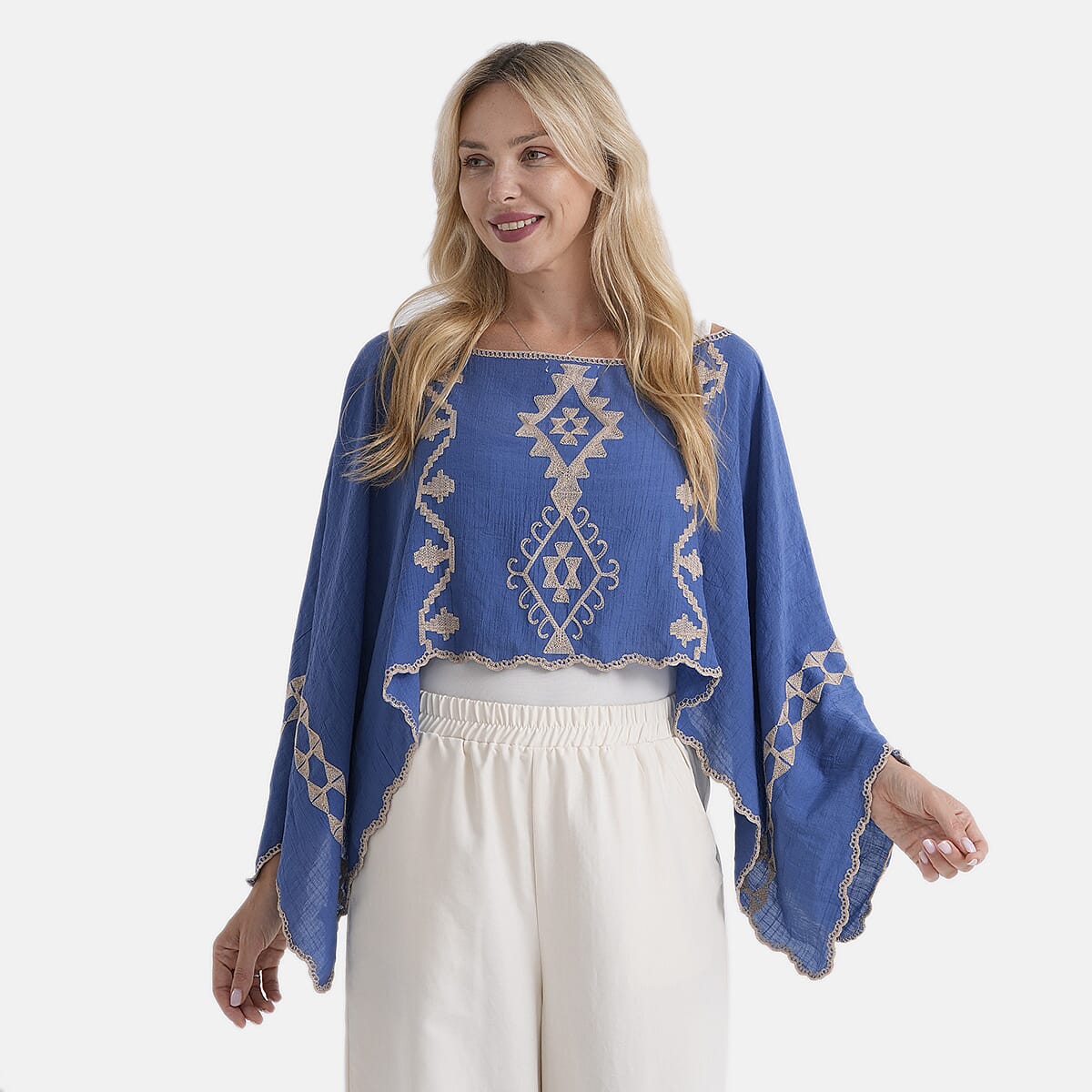 - Maisi Patterned Kaftan Top (Size - One Size) - Blue - Red
