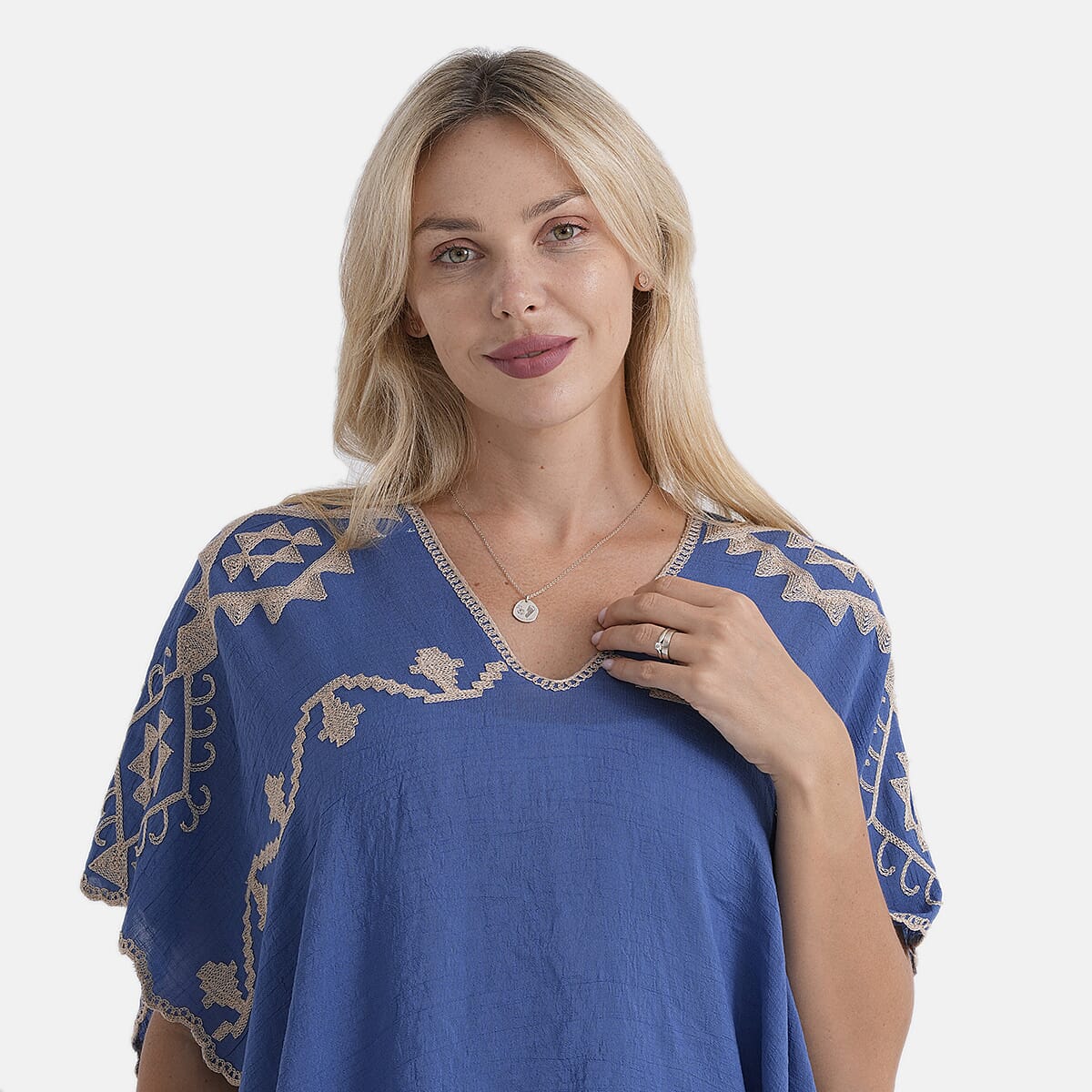 - Maisi Patterned Kaftan Top (Size - One Size) - Blue - Red