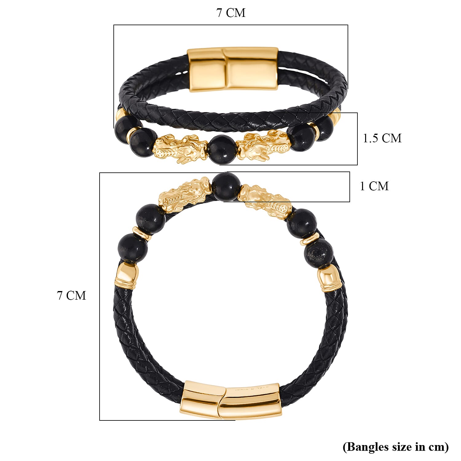 Shungite Bracelet with Braided Leather Strap  (Size - 7.5)  25.00 Ct.