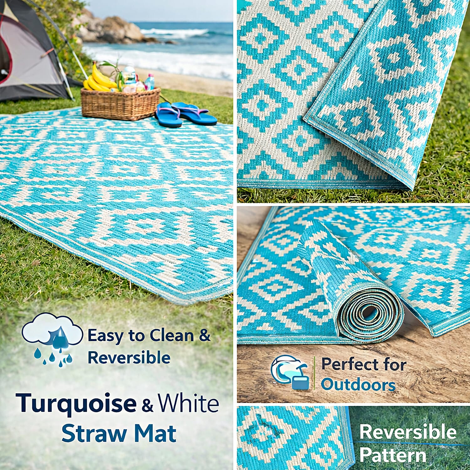 Livmore Polypropylene 440 Gsm Mat (Size 120x180 Cm) - Aqua And White