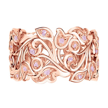 D'Joy Natural Pink Diamond Leafy Vine Ring in 18K Vermeil Rose Gold Plated Sterling Silver