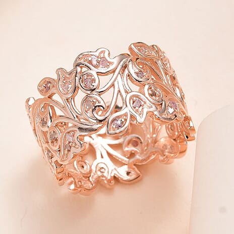 D'Joy Natural Pink Diamond Leaf Vine Ring in 18K Vermeil Rose Gold Plated Sterling Silver 0.38 Ct