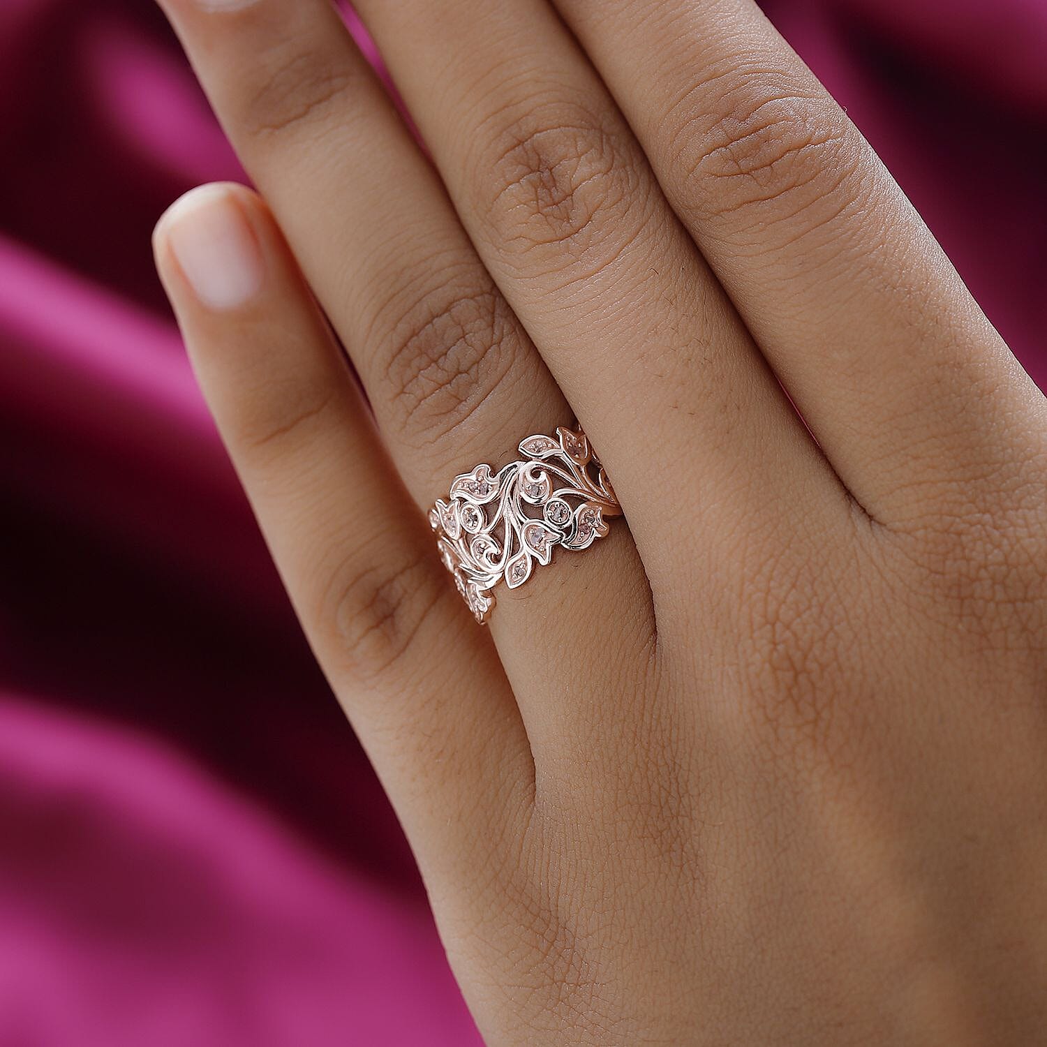 D'Joy Natural Pink Diamond Ring in 18K Vermeil Rose Gold Plated Sterling Silver