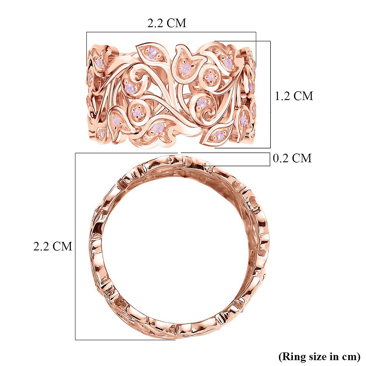 D'Joy Natural Pink Diamond Ring in 18K Vermeil Rose Gold Plated Sterling Silver