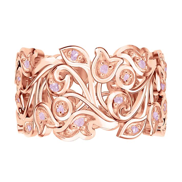 D'Joy Natural Pink Diamond Leafy Vine Ring in 18K Vermeil Rose Gold Plated Sterling Silver