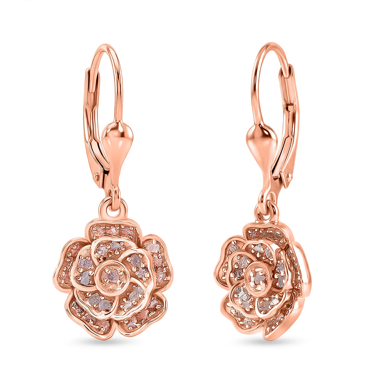 D'Joy Natural Pink Diamond Cluster Earring with Lever Back in 18K Vermeil Rose Gold Plated Sterling Silver