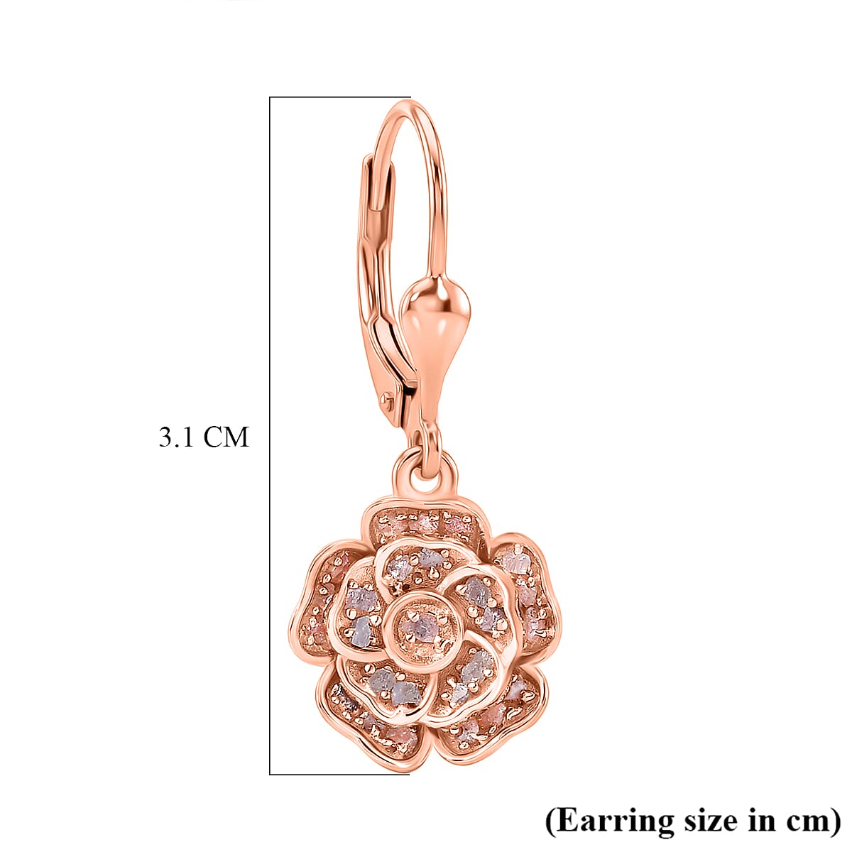 D'Joy Natural Pink Diamond Cluster Earring with Lever Back in 18K Vermeil Rose Gold Plated Sterling Silver