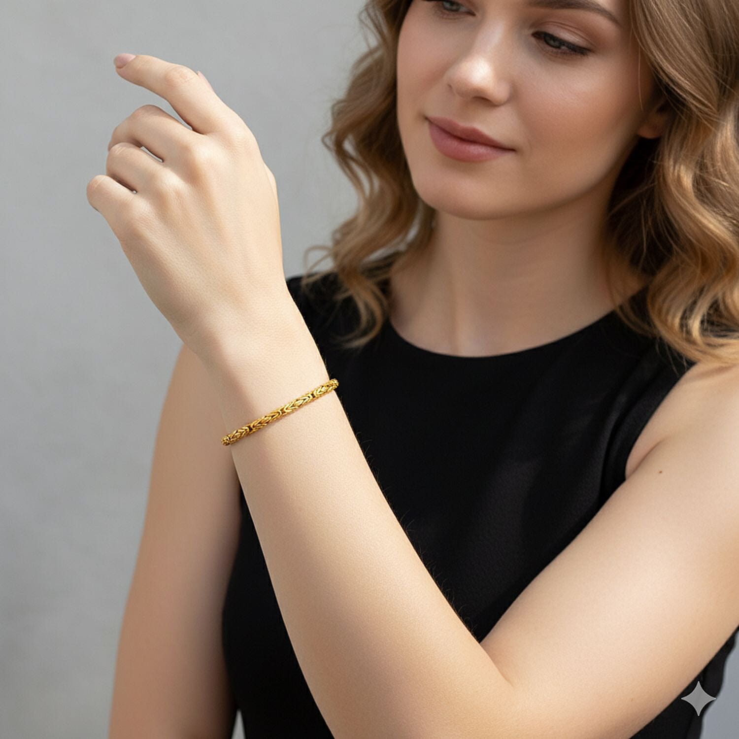 D'Joy 22K Vermeil Yellow Gold Plated Sterling Silver Byzantine Bracelet (Size - 8) with Clasp