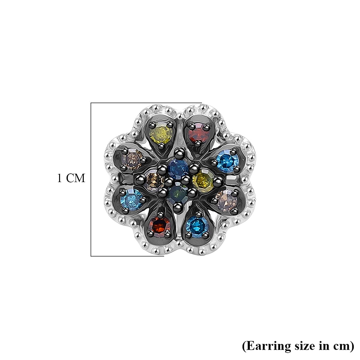 D'Joy Blue Diamond & Multi Gemstones Push Post Earring in Rhodium Overlay Sterling Silver 0.24 Ct