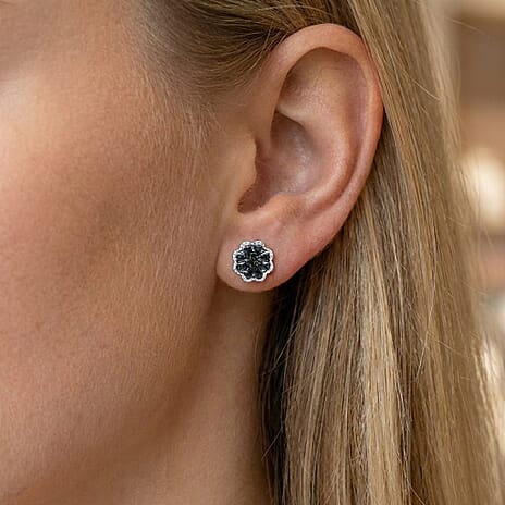 D'Joy Green Diamond Cluster Push Post Earring in Rhodium Overlay Sterling Silver 0.26 Ct