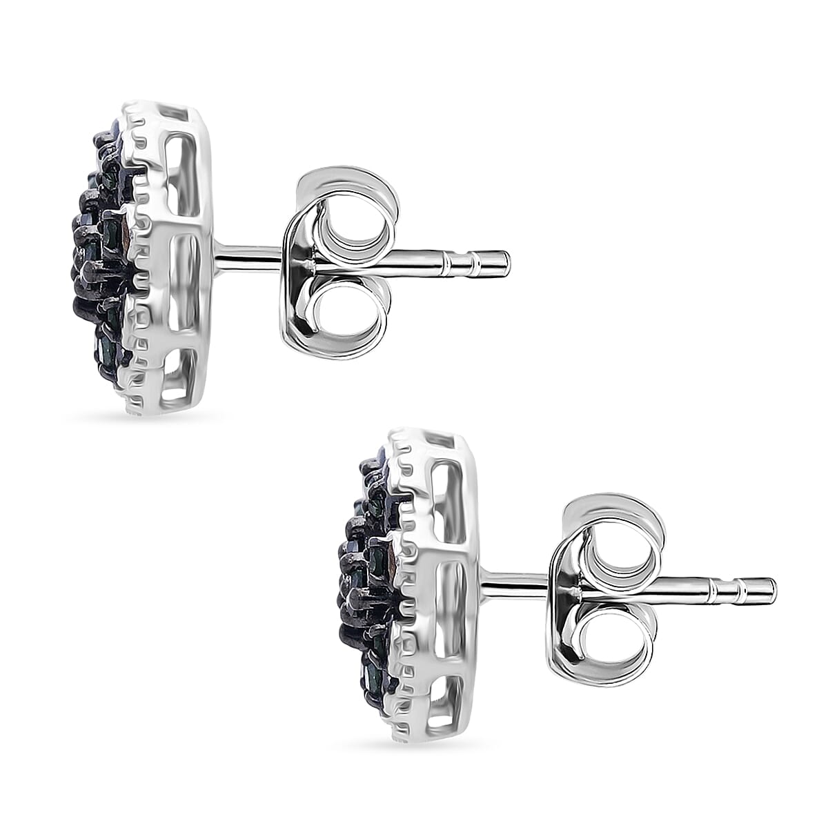 D'Joy Green Diamond Cluster Push Post Earring in Rhodium Overlay Sterling Silver