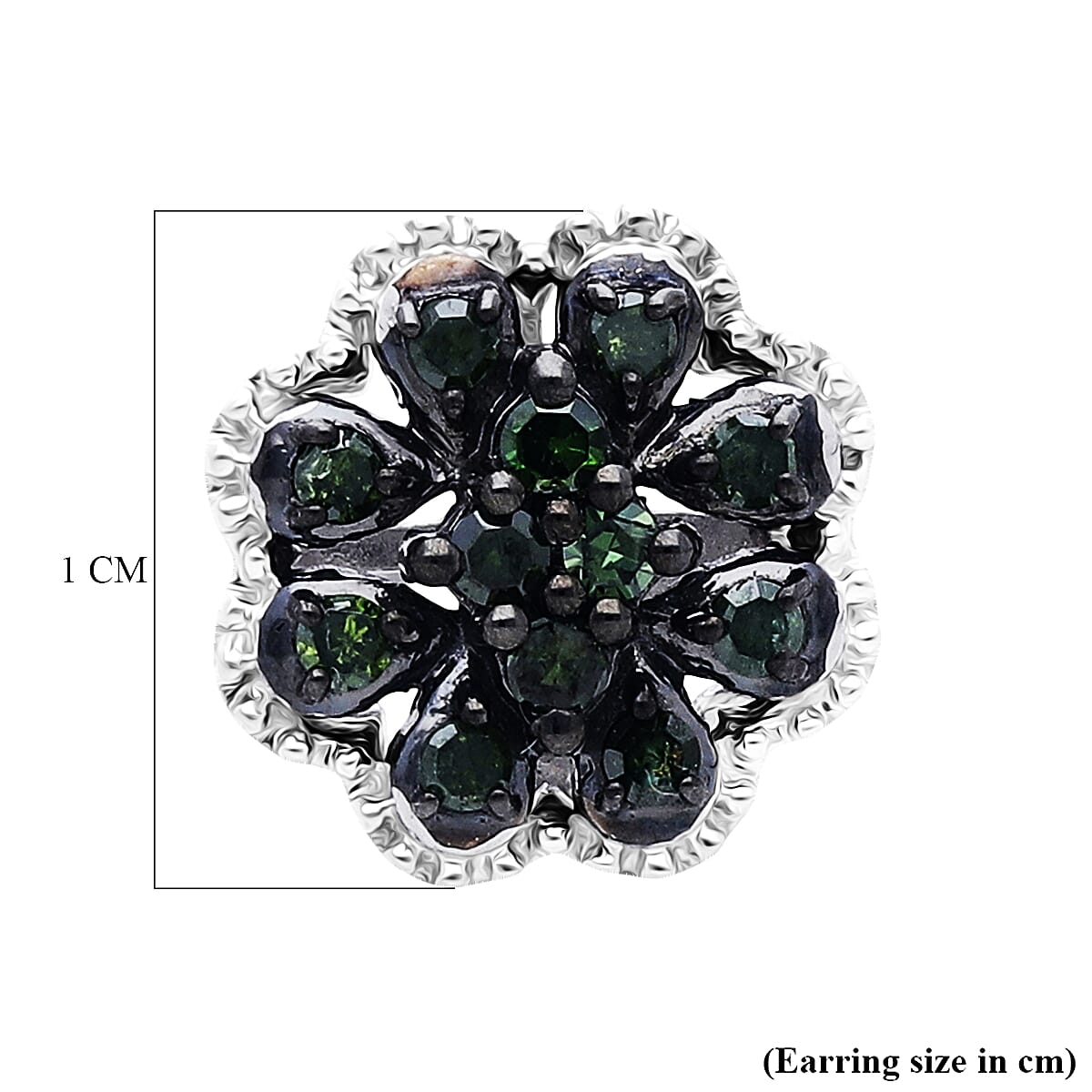 D'Joy Green Diamond Cluster Push Post Earring in Rhodium Overlay Sterling Silver