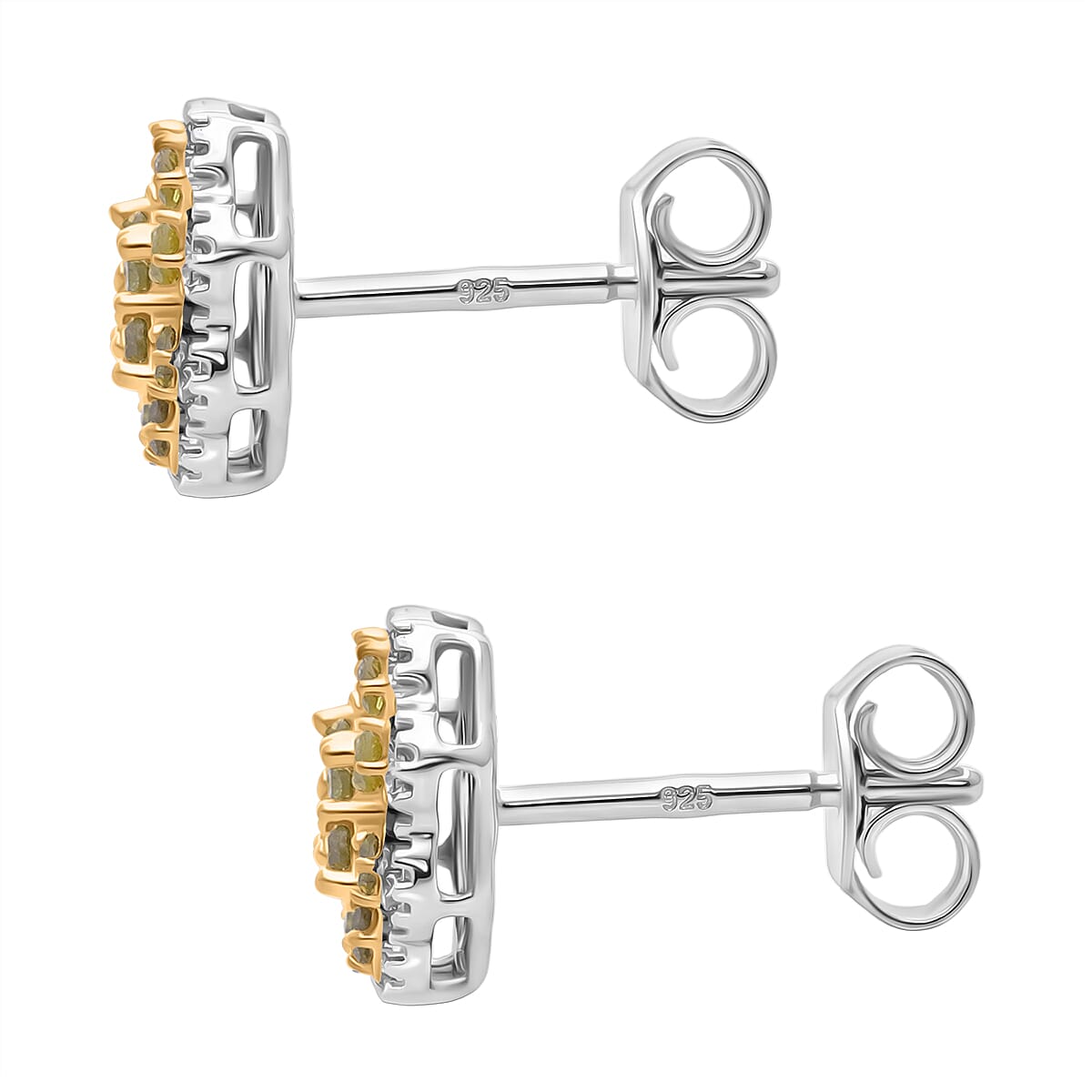D'Joy Yellow Diamond Cluster Push Post Earring in Rhodium Overlay Sterling Silver