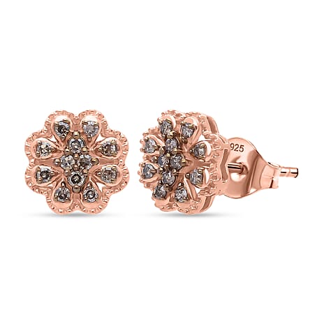 D'Joy Champagne Diamond Cluster Push Post Earring in 18K Vermeil Rose Gold Plated Sterling Silver