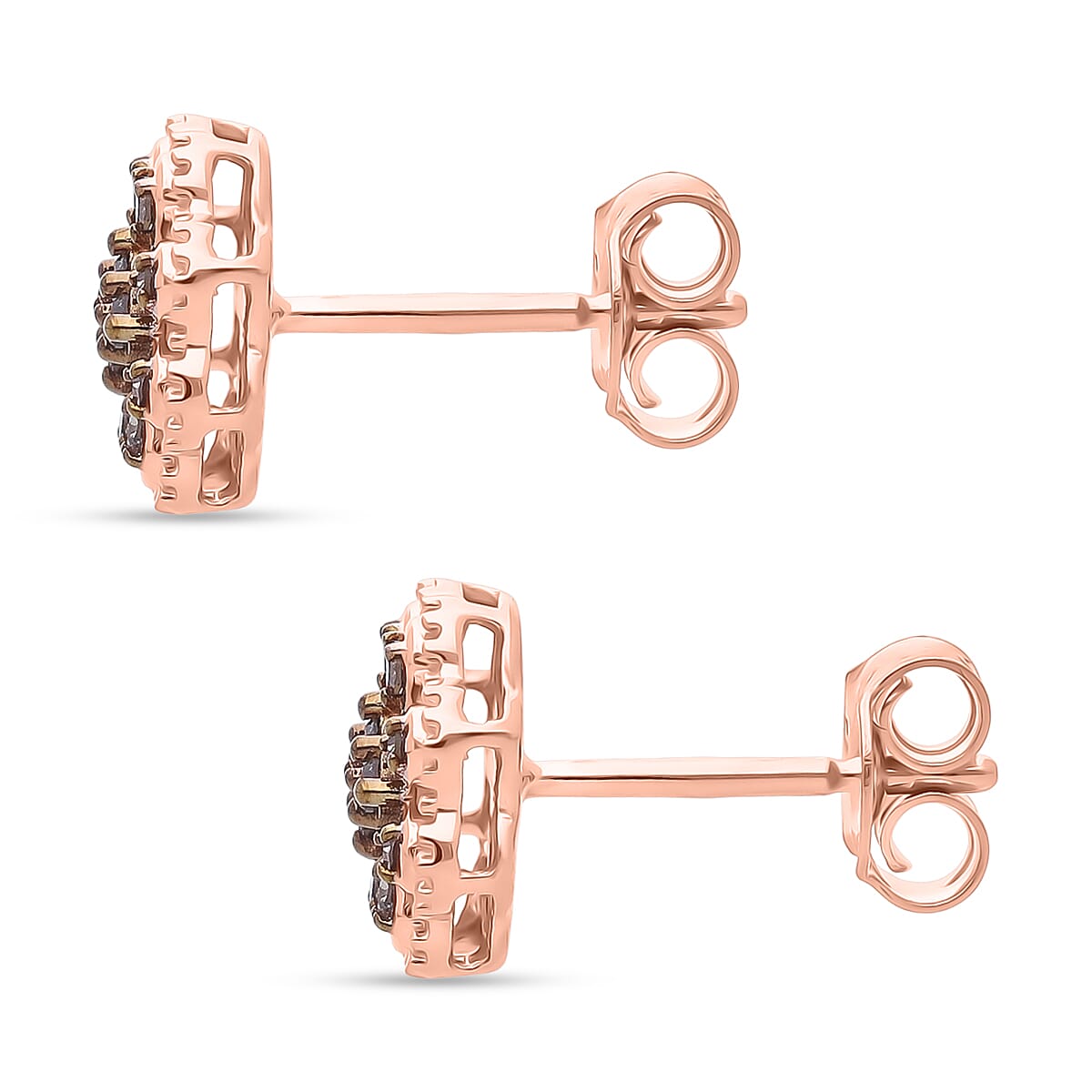 D'Joy Champagne Diamond Cluster Push Post Earring in 18K Vermeil Rose Gold Plated Sterling Silver
