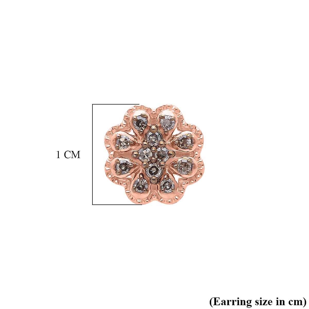 D'Joy Champagne Diamond Cluster Push Post Earring in 18K Vermeil Rose Gold Plated Sterling Silver