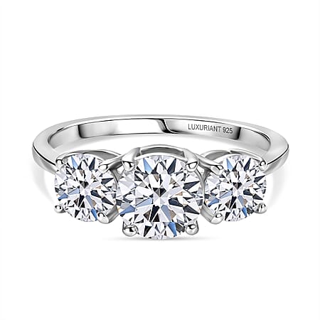 LUXURIANT 2 Ct. Lab Grown Diamond 3-Stone Ring in Rhodium Overlay Sterling Silver