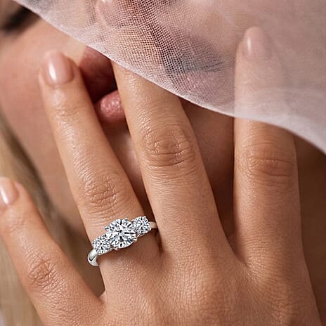 Luxuriant SGL Certified SI-G-H Lab Grown Diamond Trilogy Ring in Rhodium Overlay Sterling Silver 2.00 Ct.