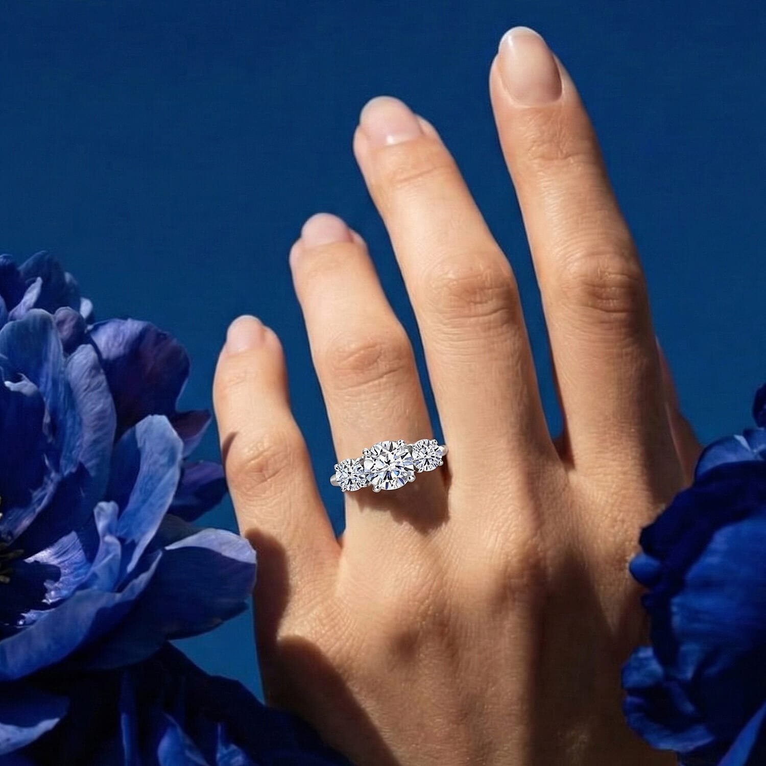 Luxuriant SGL Certified SI-G-H Lab Grown Diamond Trilogy Ring in Rhodium Overlay Sterling Silver 2.00 Ct.