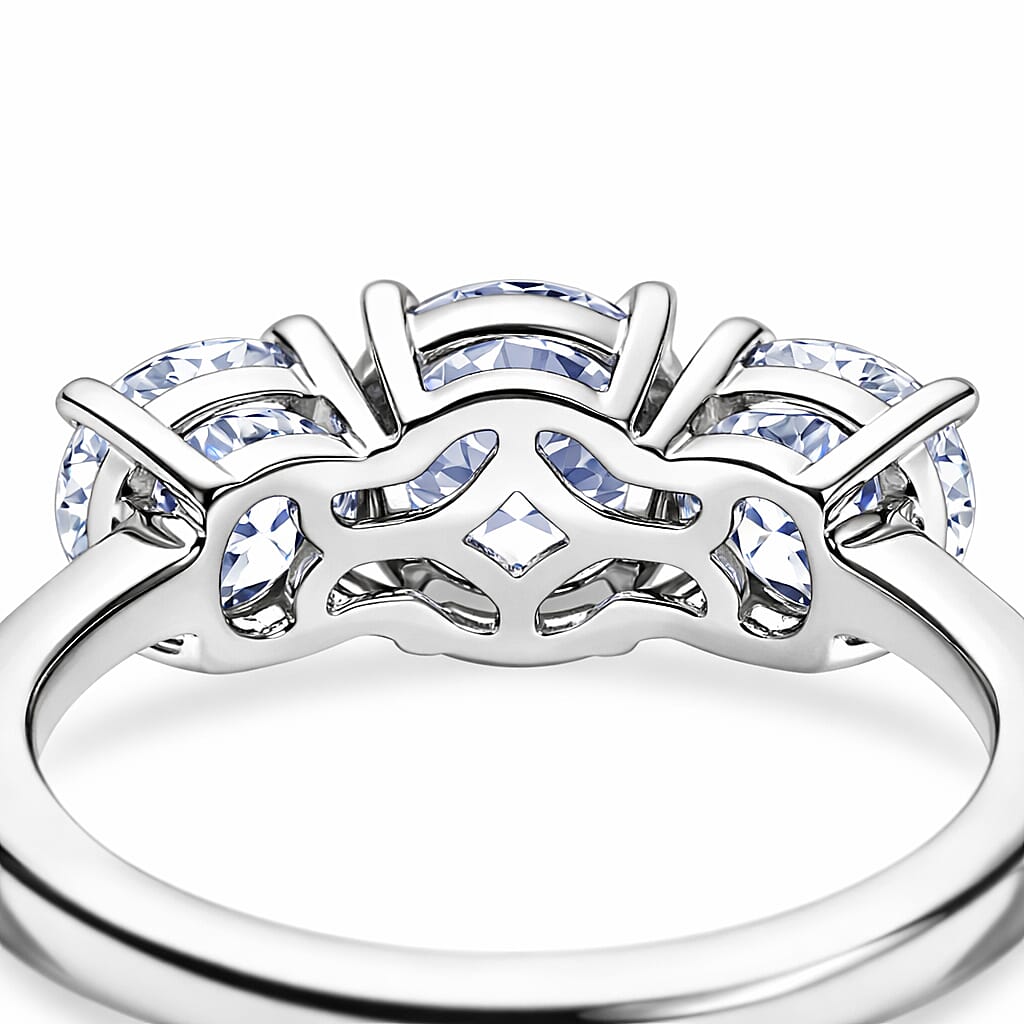 Luxuriant SGL Certified SI-G-H Lab Grown Diamond Trilogy Ring in Rhodium Overlay Sterling Silver 2.00 Ct.