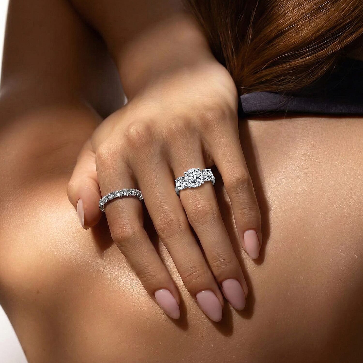 Luxuriant SGL Certified SI-G-H Lab Grown Diamond Trilogy Ring in Rhodium Overlay Sterling Silver 2.00 Ct.