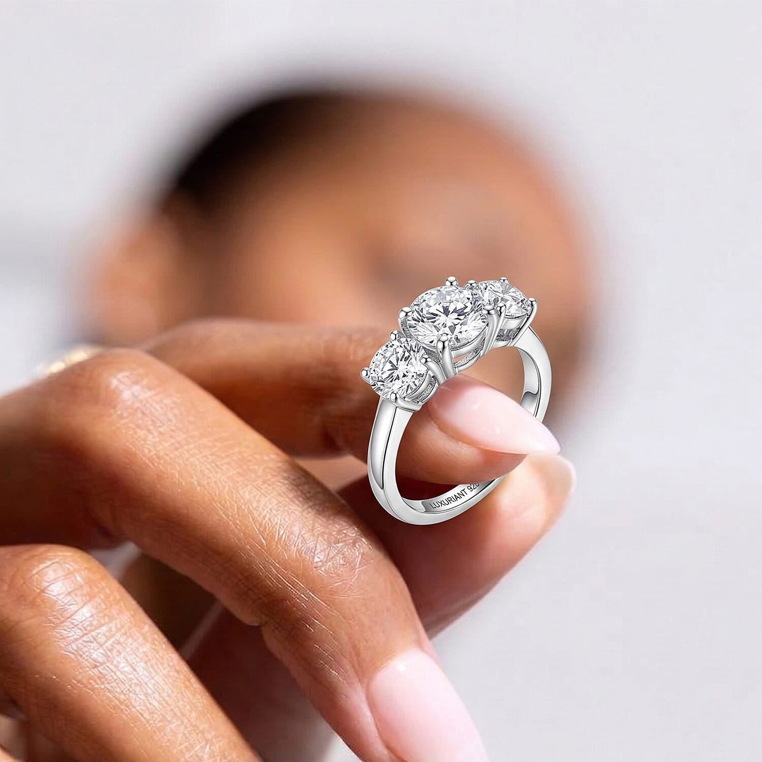 Luxuriant SGL Certified SI-G-H Lab Grown Diamond Trilogy Ring in Rhodium Overlay Sterling Silver 2.00 Ct.