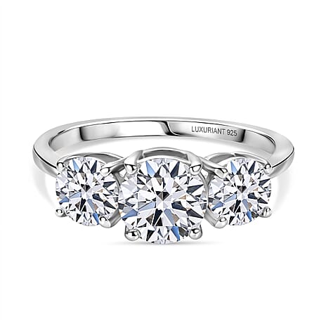 Luxuriant SGL Certified SI-G-H Lab Grown Diamond 3 Stone Ring in Rhodium Overlay Sterling Silver 2.00 Ct.