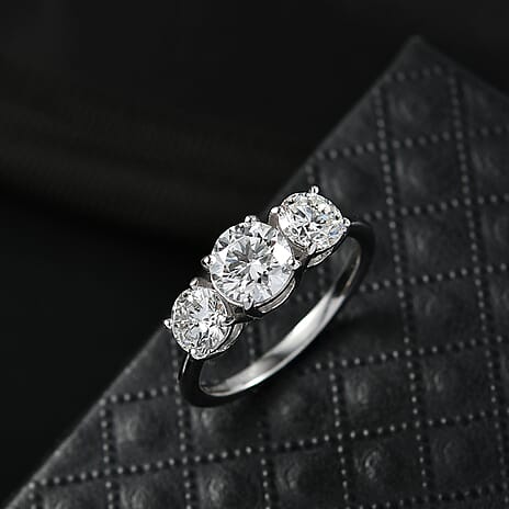 Luxuriant SGL Certified SI-G-H Lab Grown Diamond Trilogy Ring in Rhodium Overlay Sterling Silver 2.00 Ct.