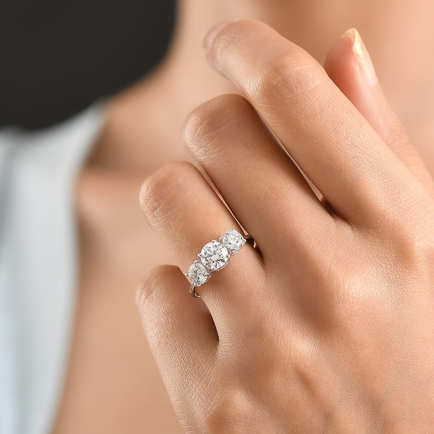 Luxuriant SGL Certified SI-G-H Lab Grown Diamond 3 Stone Ring in Rhodium Overlay Sterling Silver 2.00 Ct.