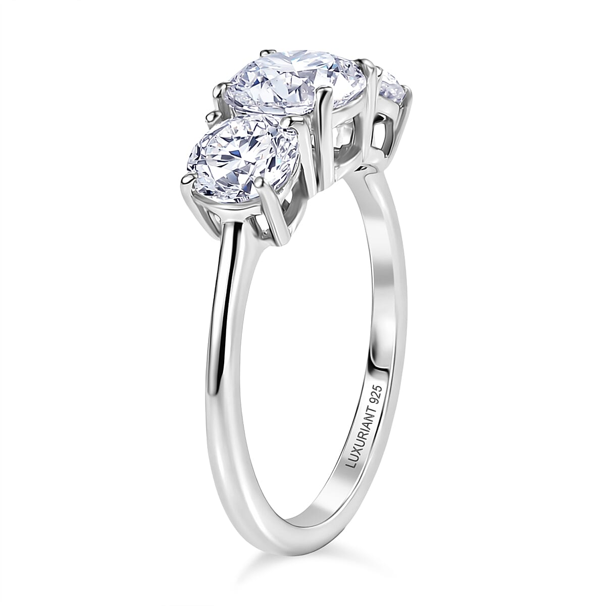 Luxuriant SGL Certified SI-G-H Lab Grown Diamond 3 Stone Ring in Rhodium Overlay Sterling Silver 2.00 Ct.